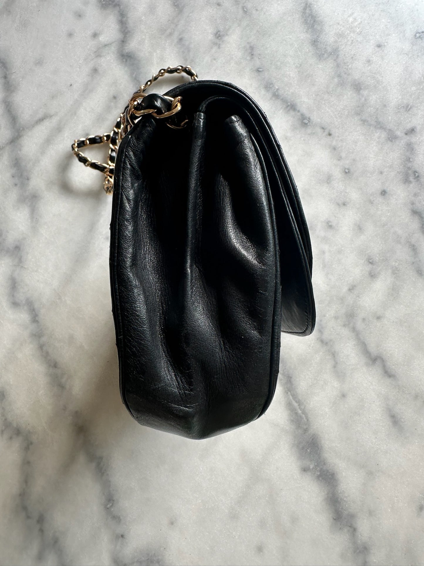 double flap half moon bag