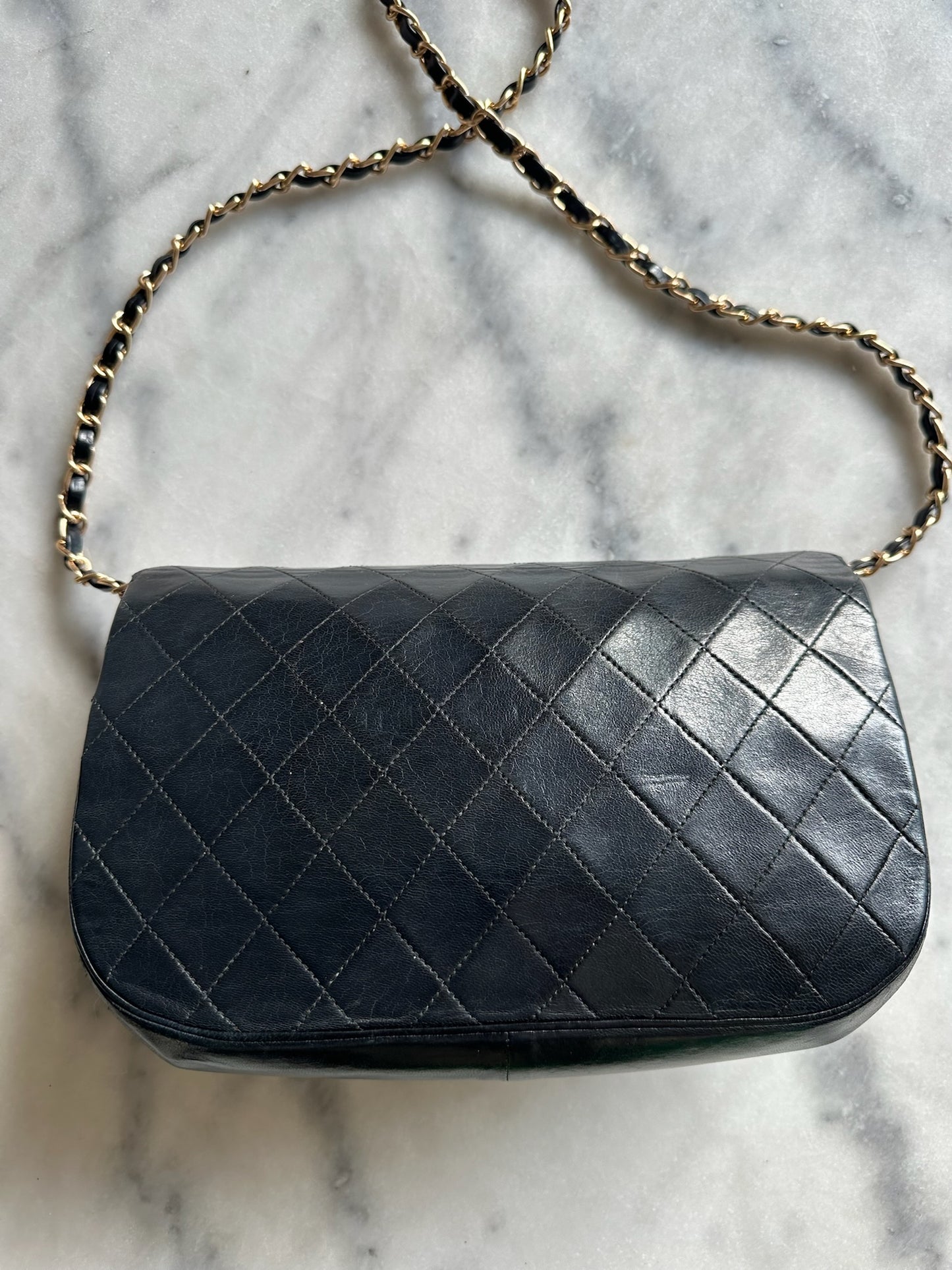 double flap half moon bag