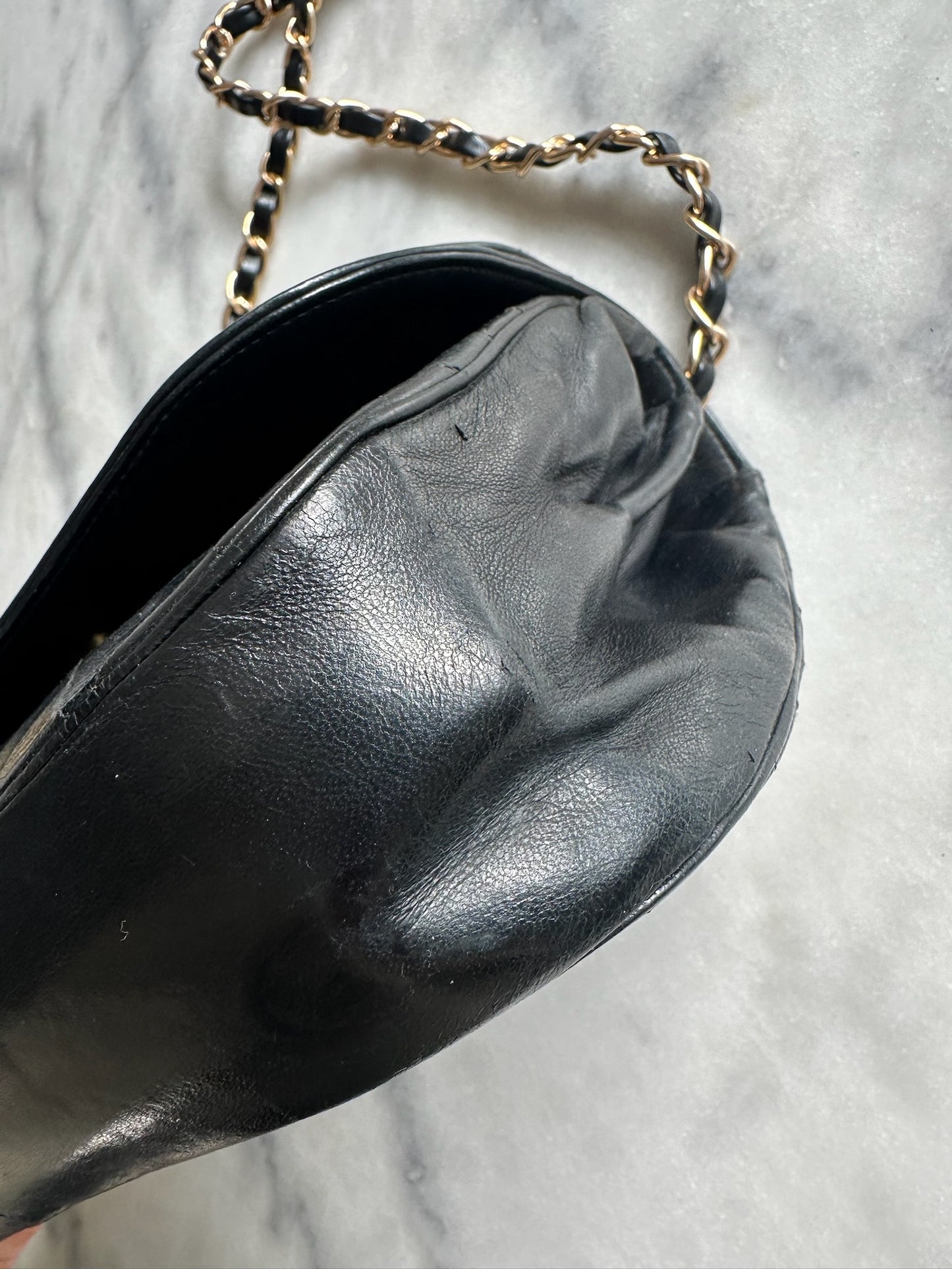 double flap half moon bag
