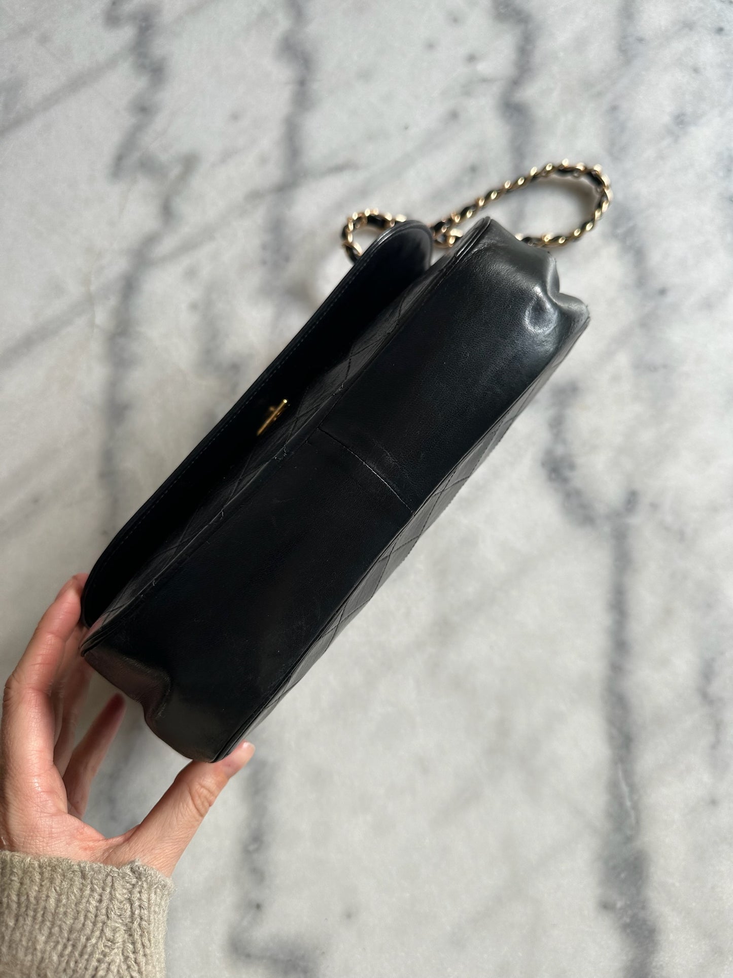 double flap half moon bag