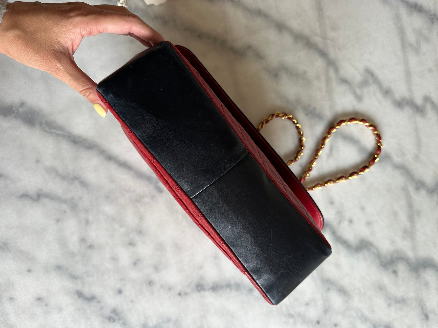 Chanel single flap bag red and black