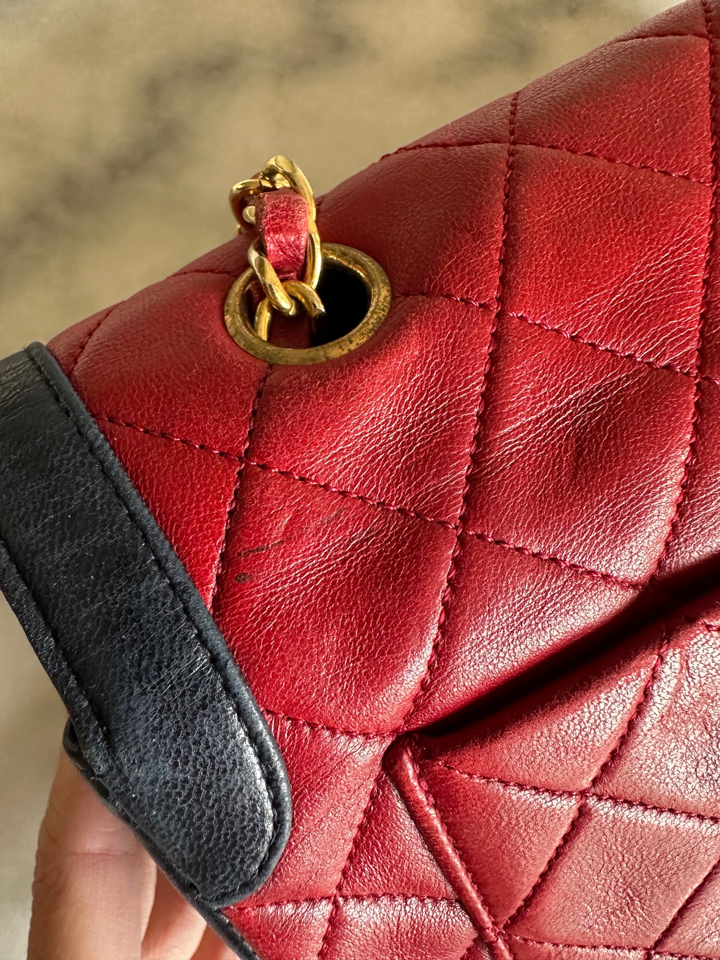 Chanel single flap bag red and black