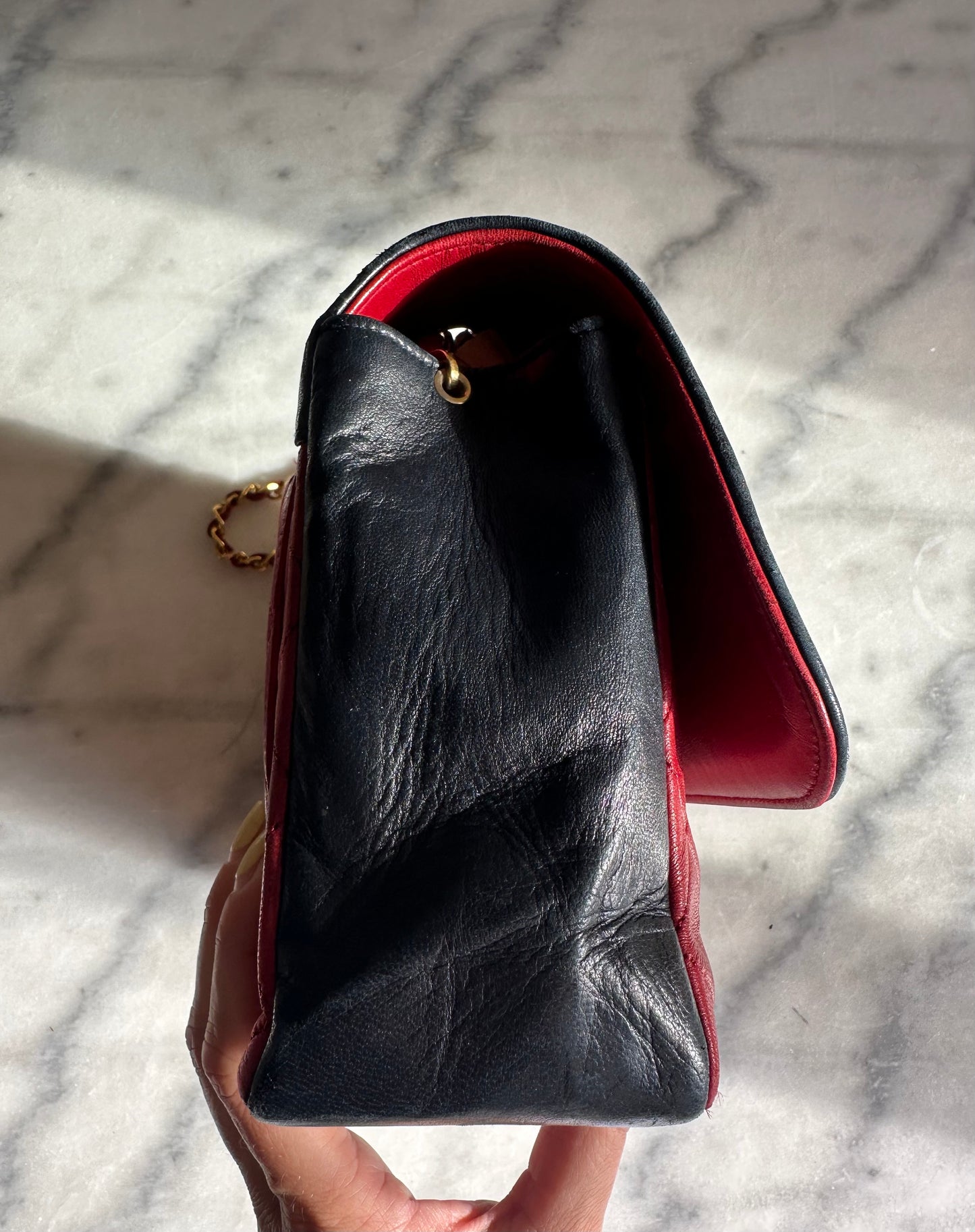 Chanel single flap bag red and black