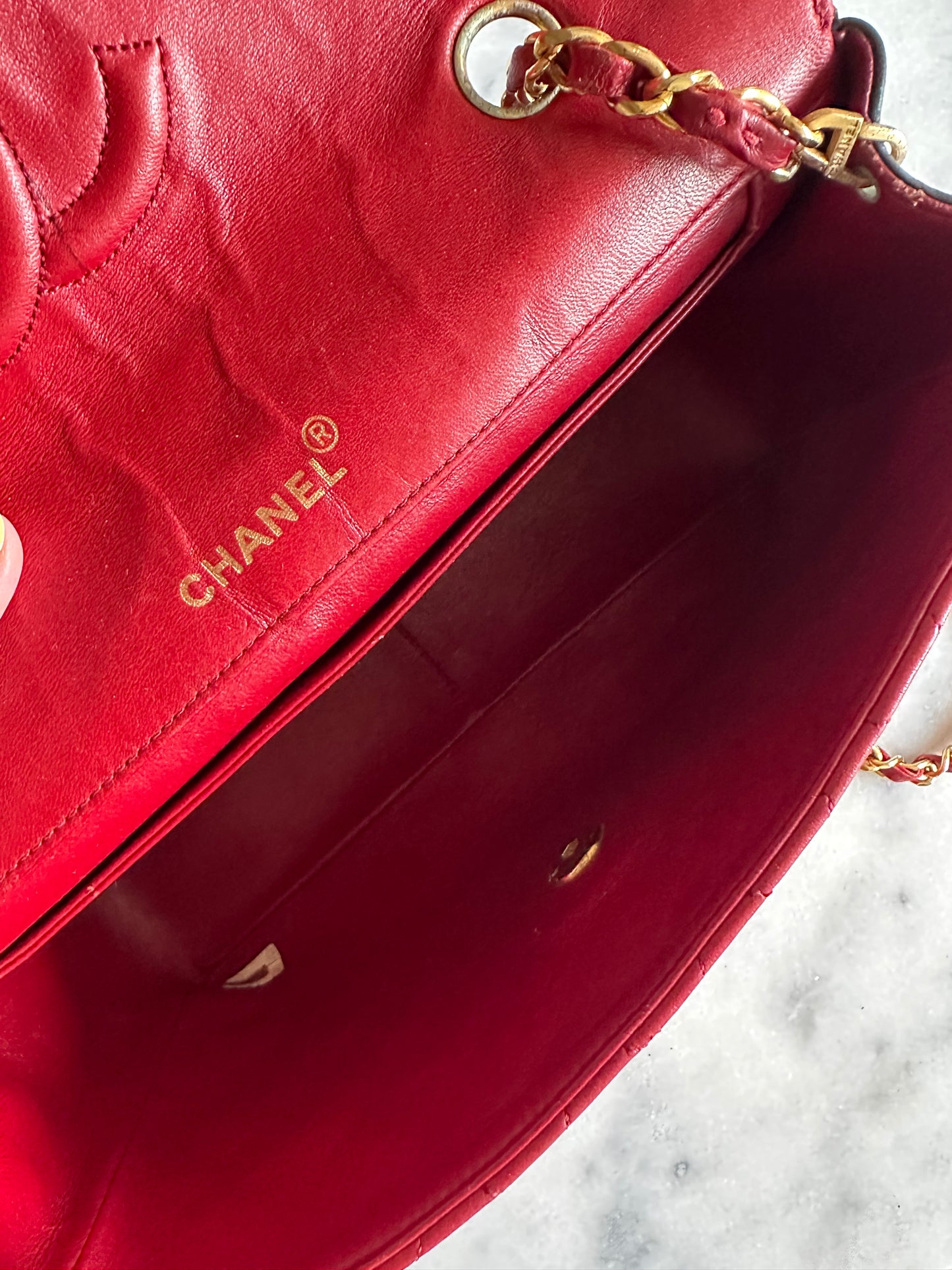 Chanel single flap bag red and black