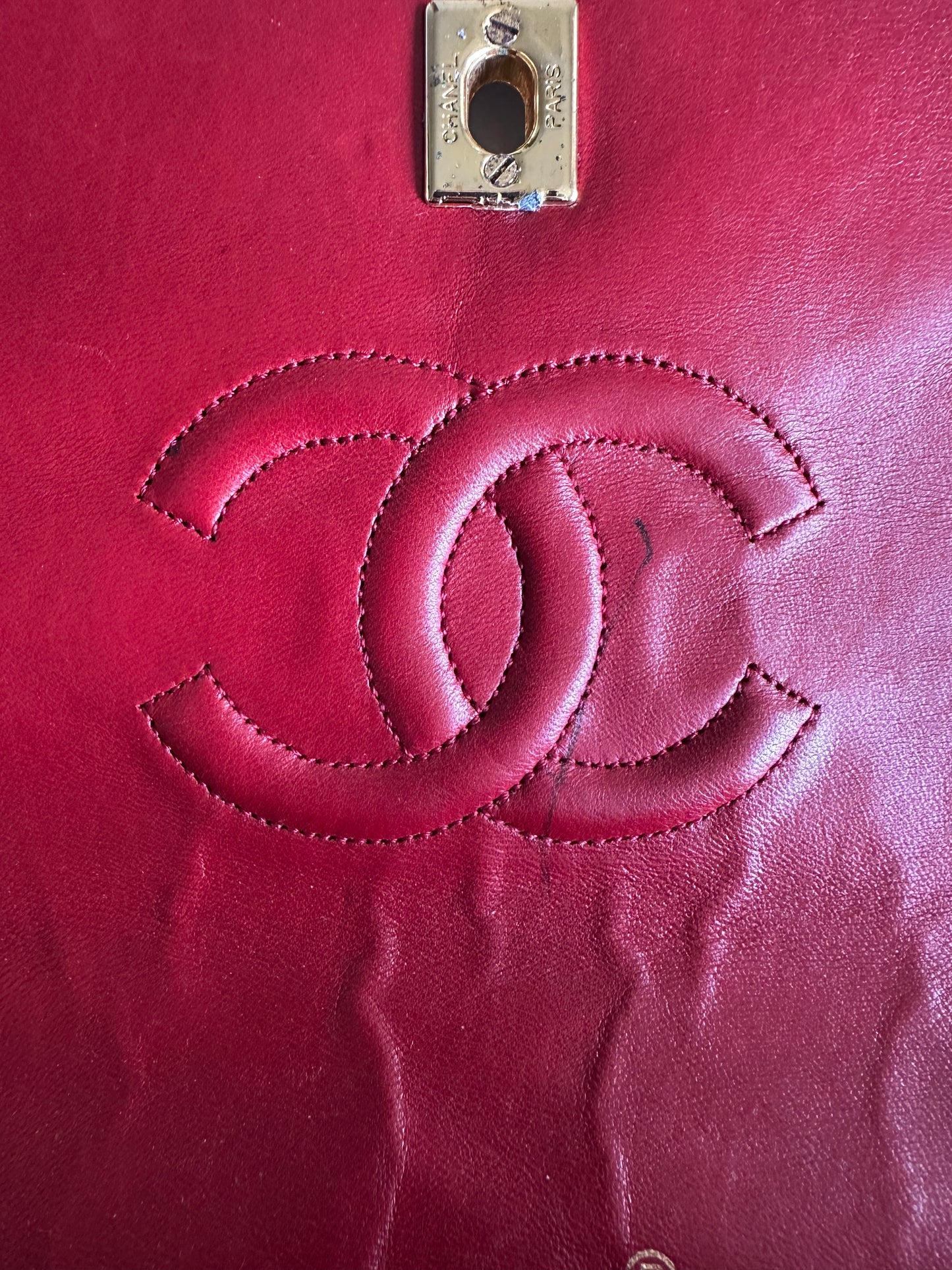 Chanel single flap bag red and black