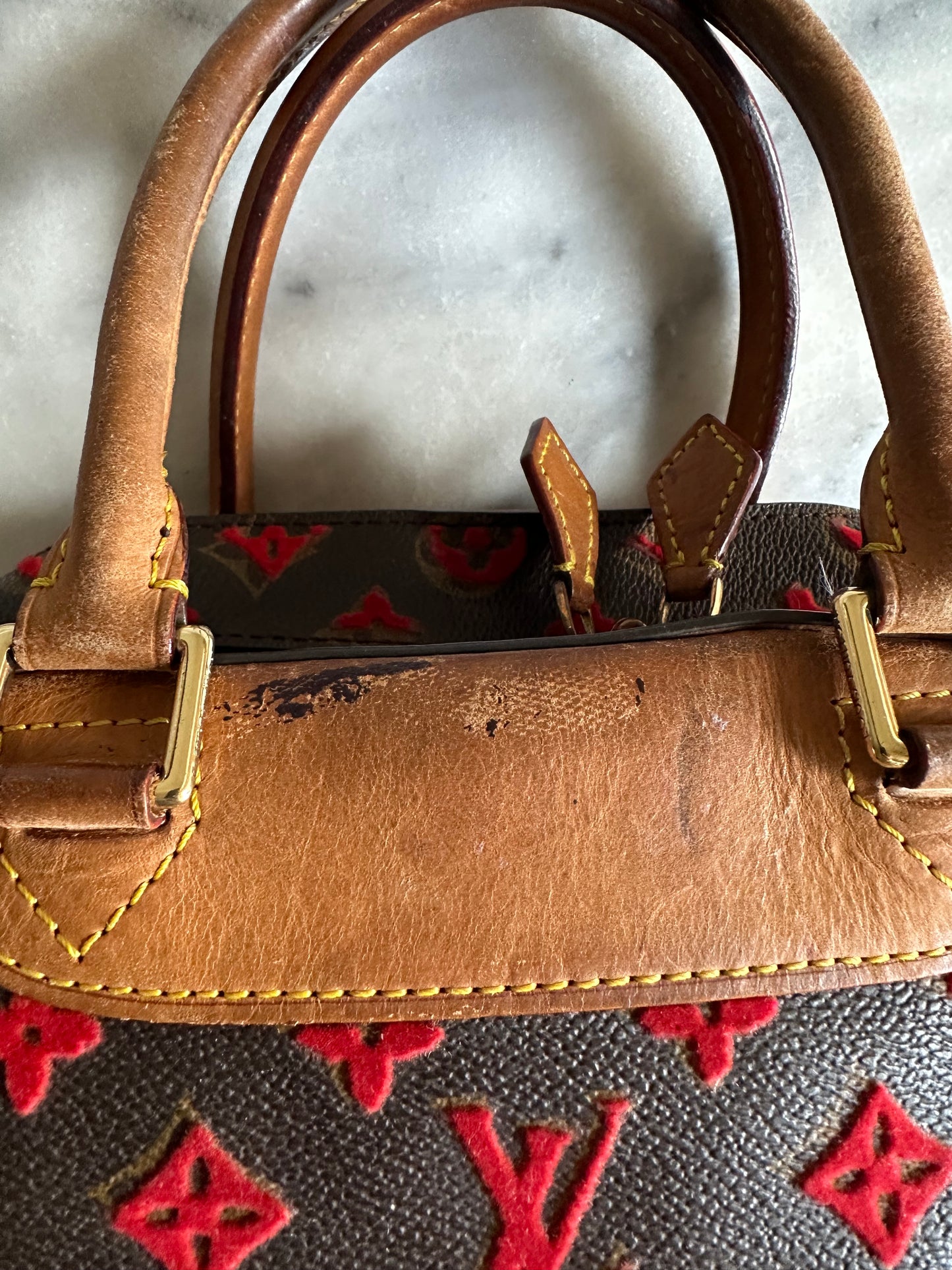 Louis Vuitton rouge monogram Tuffetage Deauville bag