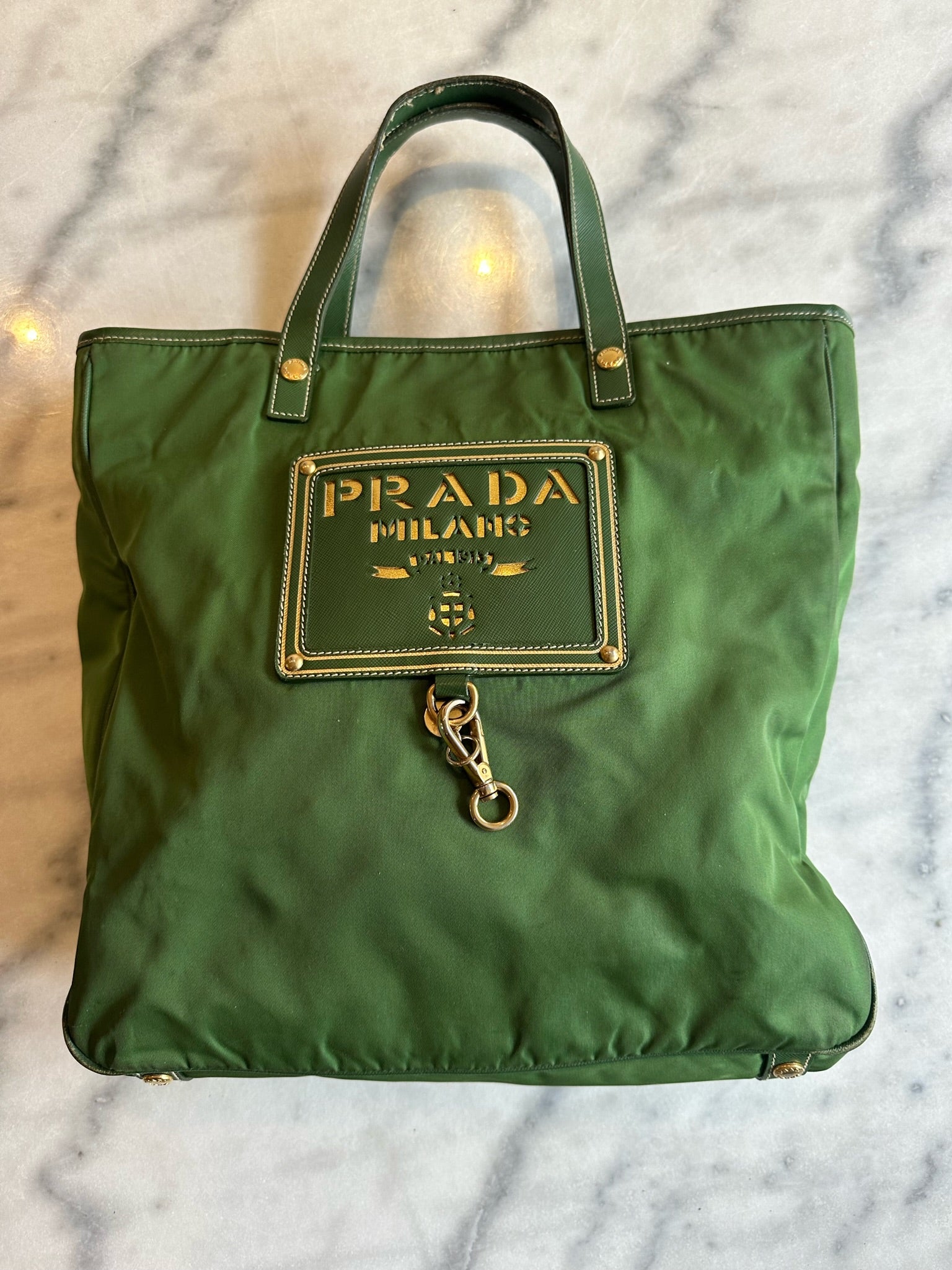 バッグ PRADA Green Nylon Tote Bag Gold Handle PRADA Tote Bag Nylon Green Gold Auth yk14680 Golden ref
